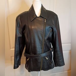 Vintage 80s Nevada Blue Black Leather Jacket Size Medium
